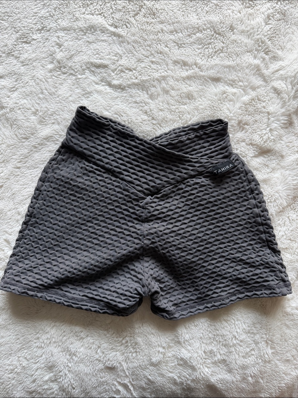 Tahira grey Textured High-Waist Women’s Shorts